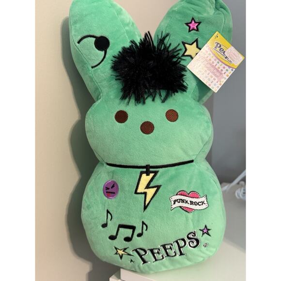 Peeps Easter Plush Emo Punk Rock Bunny 15" Green Stuffed Animal - Picture 1 of 2